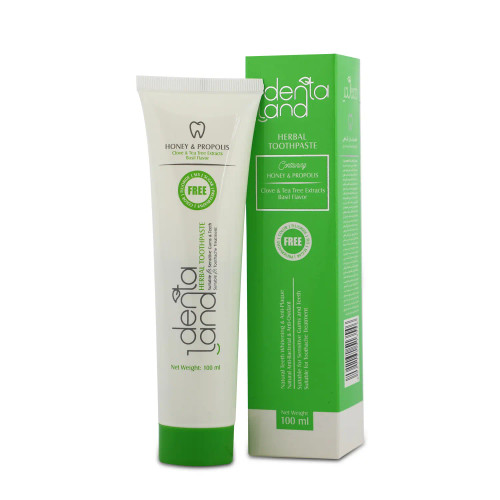 خمیردندان گیاهی دنتالند حاوی عصاره میخک و درخت چای با طعم ریحان حجم 100 میلی لیتر